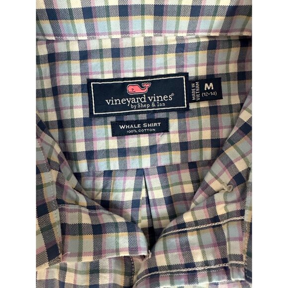 Vineyard Vines Boys Size Medium 12/14 Knit Long Sleeve Plaid Whale Button Down - Picture 3 of 5